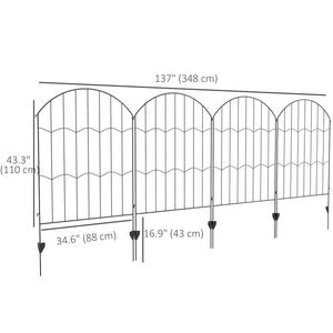 4 Pack Garden Fencing for Yard, Decorative Fence Panels as Animal Barrier and Flower Edging, Circle, Black, Wave