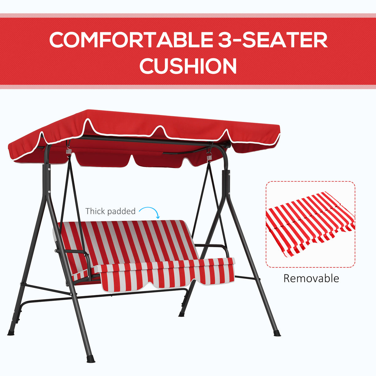 3-Seater Outdoor Porch Swing with Adjustable Canopy, Patio Swing Chair for Garden, Poolside, Backyard, Green and White