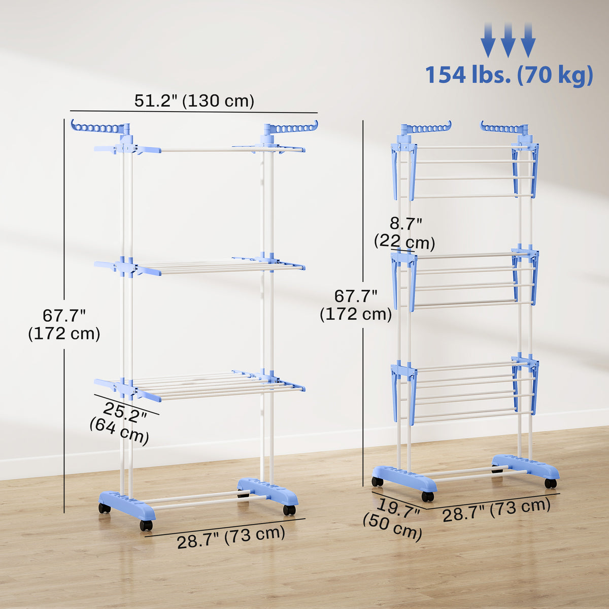 Foldable Clothes Drying Rack, 4-Tier Steel Laundry Rack for Drying Clothes with 2 Side Wings and 4 Castors – view 9