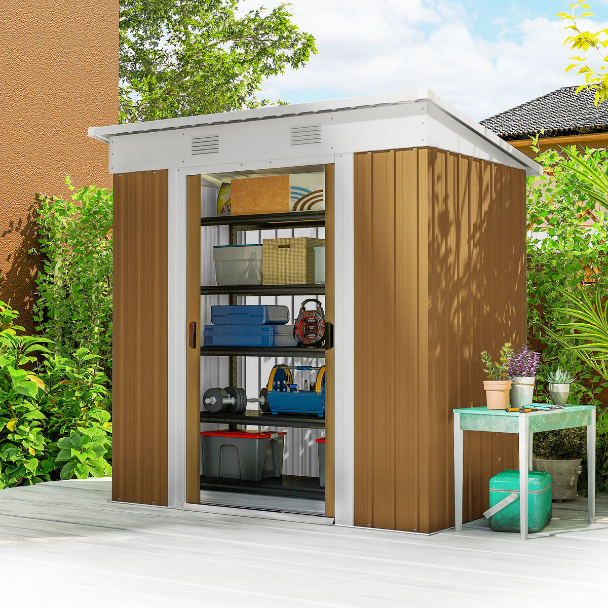 6' x 4' Outdoor Storage Shed, Metal Garden Tool Storage House Organizer with Lockable Sliding Doors and – view 21