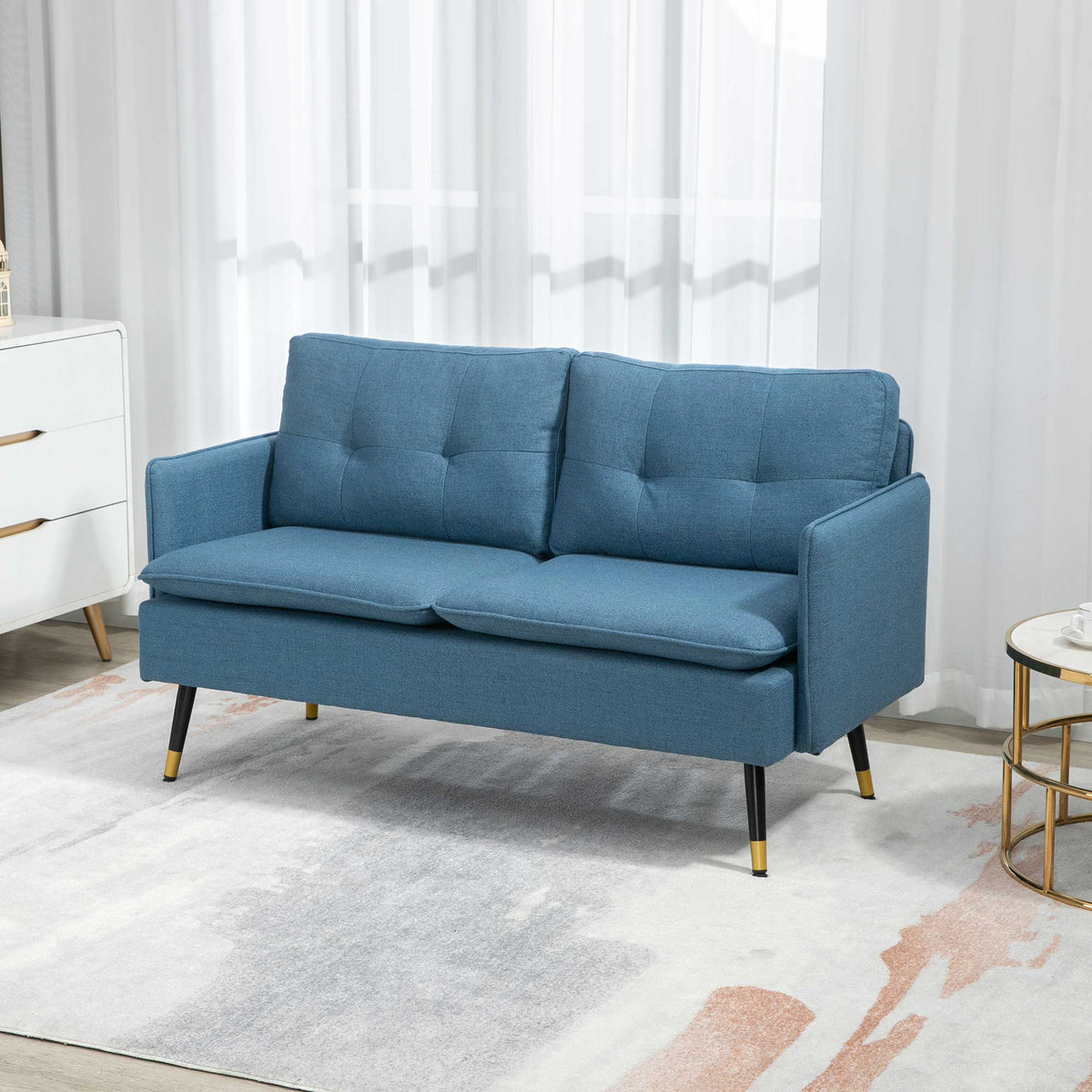 55" Loveseat Sofa, Linen Love Seat w/ S spring, Steel Legs and Button Tufting, Small Couch for Living Room – view 21