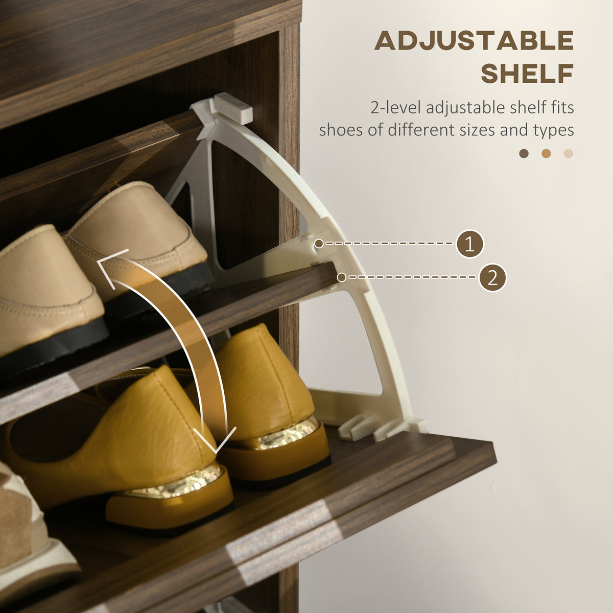 Shoe Storage Cabinet Organizer for 12 Pairs of Shoes with 2 Flip Drawers and Adjustable Shelves, Walnut