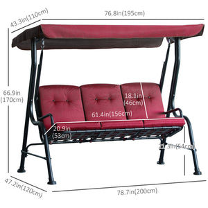 3-Person Porch Swing Chair, Patio Swing Bench with Adjustable Canopy – view 4