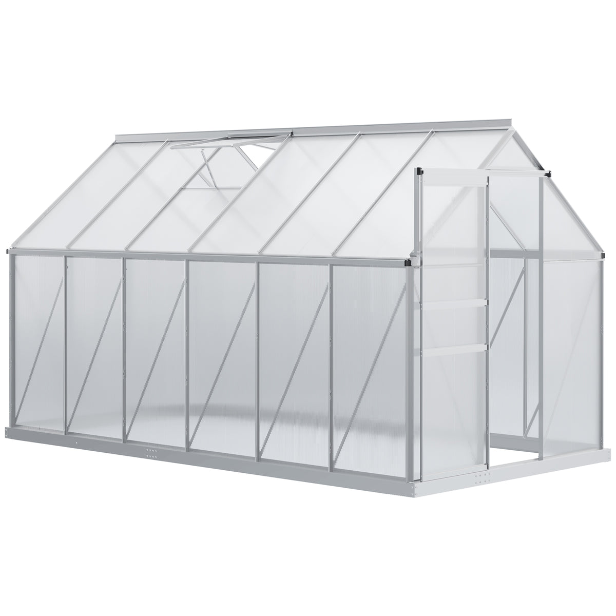6' x 8' x 6.5' Walk-in Greenhouse, Polycarbonate Greenhouse with Adjustable Roof Vent, Base, Sliding Door – view 2