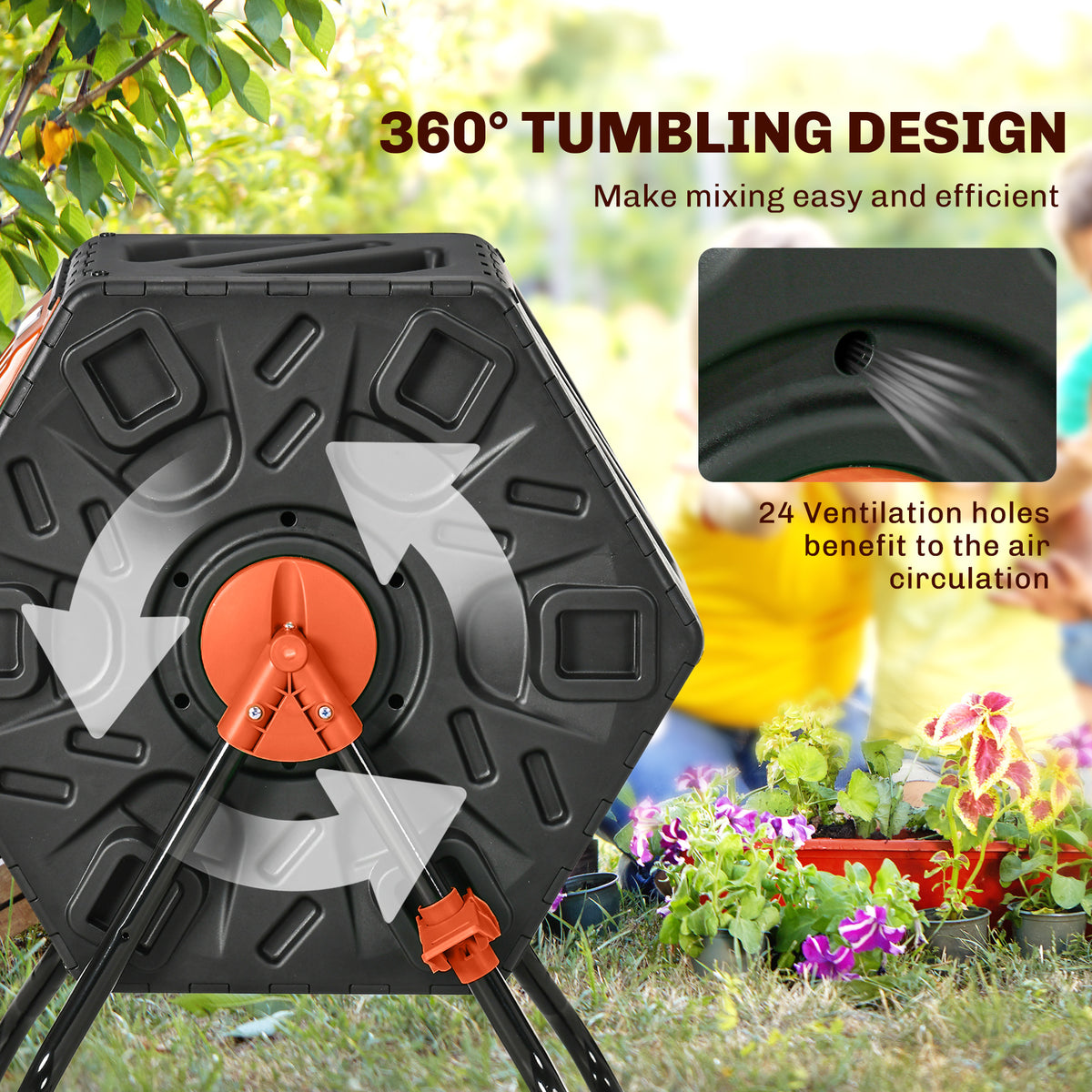 Rotating Composter, Compost Bin with 24 Vents and Steel Legs, 17 Gallon, Green