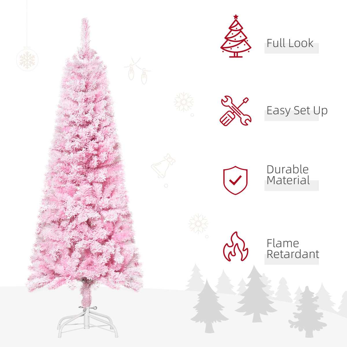 5 FT Snow Flocked Artificial Christmas Tree, Pencil Xmas Tree with Realistic Branches – view 3
