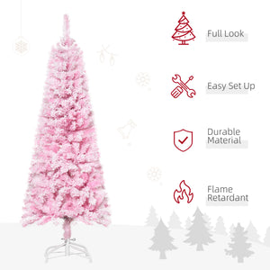 5 FT Snow Flocked Artificial Christmas Tree, Pencil Xmas Tree with Realistic Branches – view 3