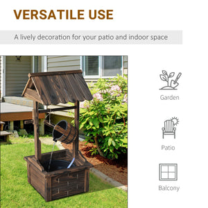 Wooden Well Wishing Fountain Outdoor with Electric Pump Water Bucket for Patio Garden Carbonized