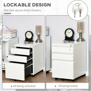 3 Drawer Filing Cabinet, Lockable Office Storage Cabinet on Wheels for Legal, Letter, A4 Files, Black – view 12