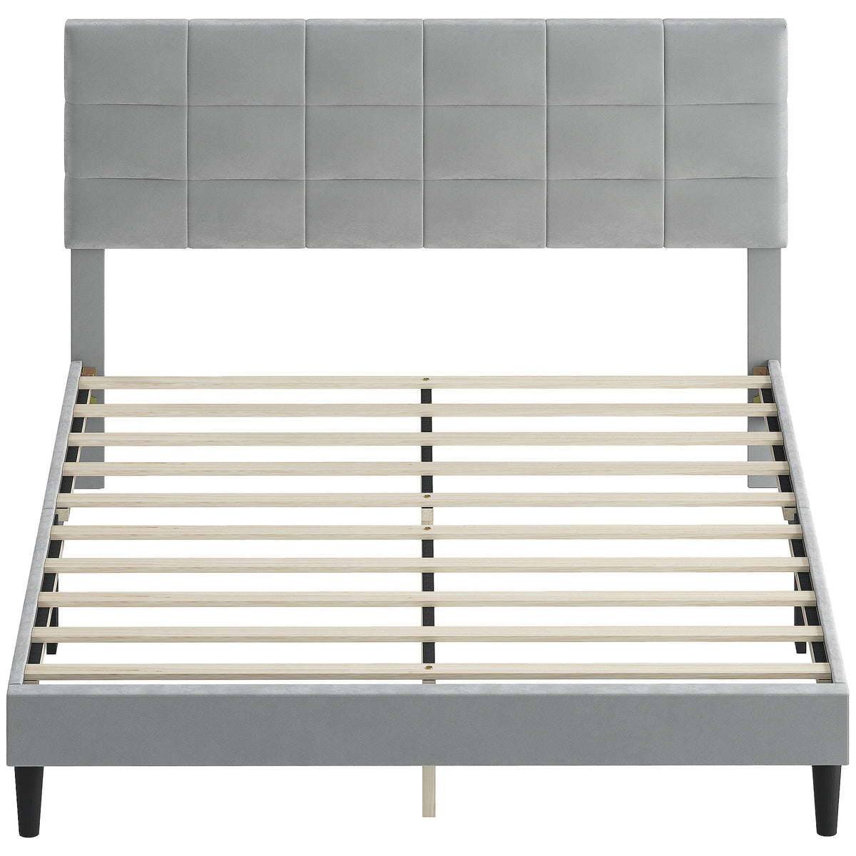 Queen Size Bed Frame with Upholstered Headboard, Modern Platform Bed Frame with Wood Slats, 1100 lbs Capacity, Cream