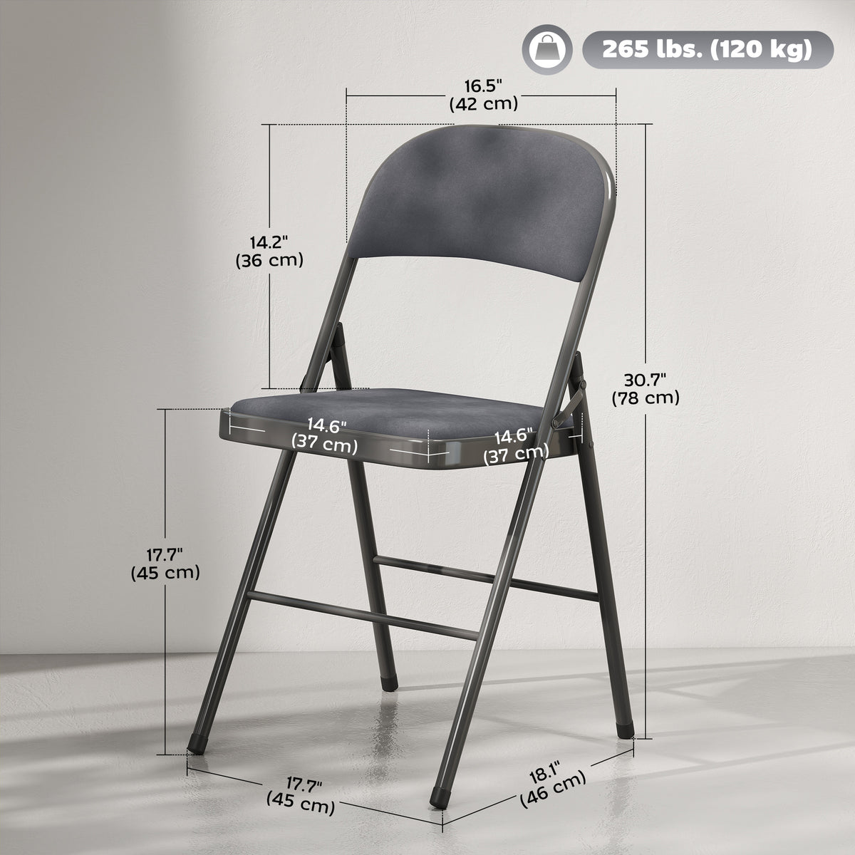 4 Pack Folding Chairs with Padded Seats, Velvet Portable Party Chairs with Steel Frame, Beige – view 9