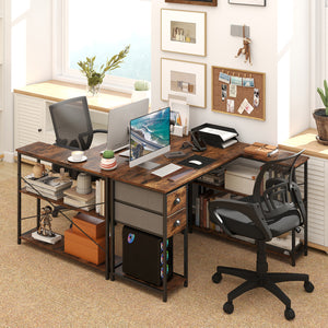 L Shaped Desk with Charging Station Corner Computer Desk with 2 Fabric Drawers-Rustic Brown view 6