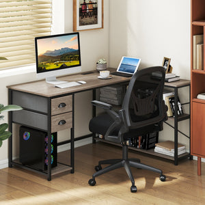 L Shaped Desk with Charging Station Corner Computer Desk with 2 Fabric Drawers-Oak view 2