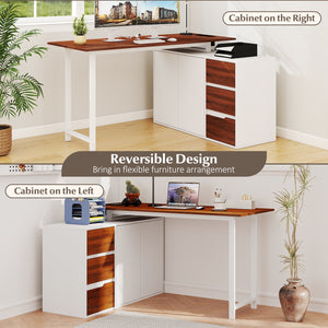L-Shaped Desk with File Cabinet and Power Outlet Reversible Corner Computer Desk-White view 9