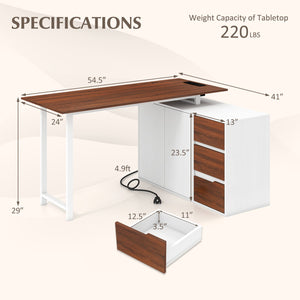 L-Shaped Desk with File Cabinet and Power Outlet Reversible Corner Computer Desk-White view 5