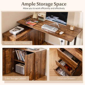 L-Shaped Desk with File Cabinet and Power Outlet Reversible Corner Computer Desk-Rustic Brown view 8