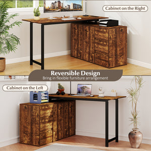 L-Shaped Desk with File Cabinet and Power Outlet Reversible Corner Computer Desk-Rustic Brown view 9