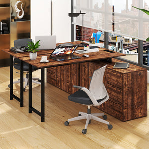 L-Shaped Desk with File Cabinet and Power Outlet Reversible Corner Computer Desk-Rustic Brown view 6