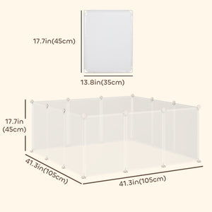 Small Animal Cage Plastic Chinchilla Cage 12 Panels for Guinea Pig, 18" x 14", White