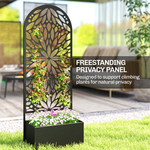 Metal Raised Garden Bed with Trellis for Climbing Plants, Freestanding or Wall Mounted Flower Bed with Privacy Panel
