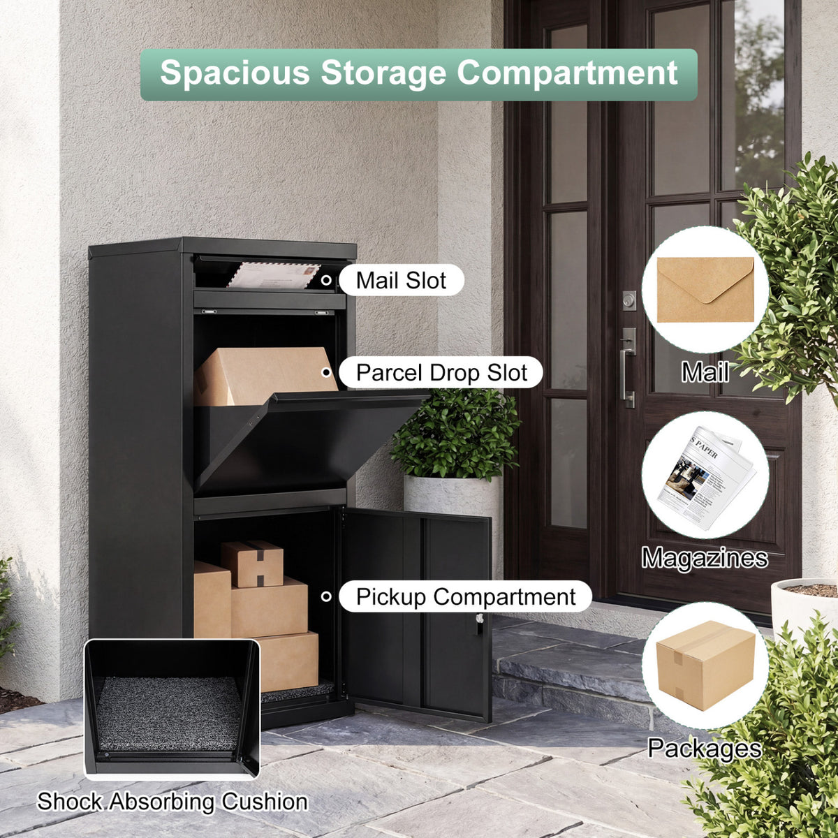 Large Galvanized Package Delivery Box for Outside with Anti-Theft Design-Black view 6
