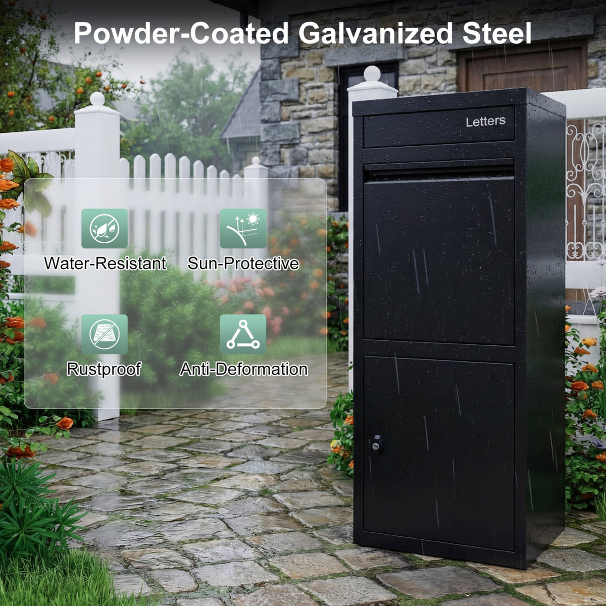 Large Galvanized Package Delivery Box for Outside with Anti-Theft Design-Black view 7