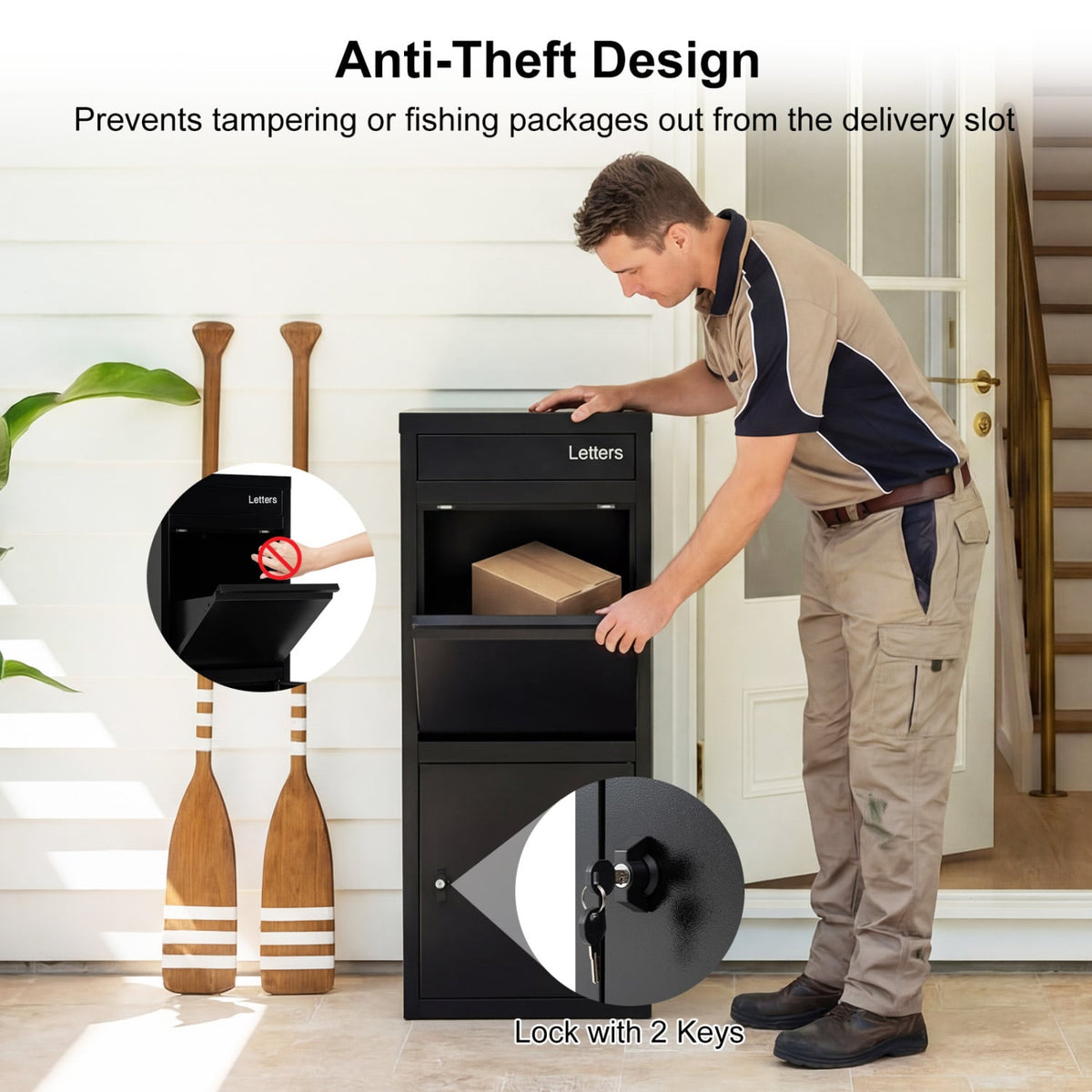 Large Galvanized Package Delivery Box for Outside with Anti-Theft Design-Black view 8