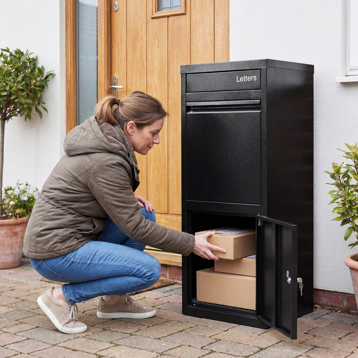 Large Galvanized Package Delivery Box for Outside with Anti-Theft Design-Black view 3