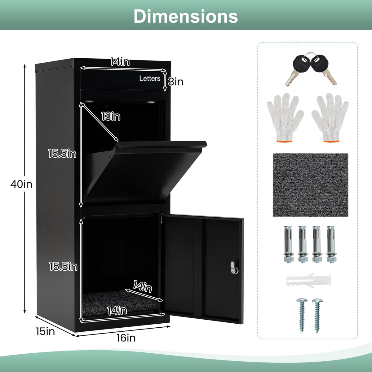 Large Galvanized Package Delivery Box for Outside with Anti-Theft Design-Black view 5