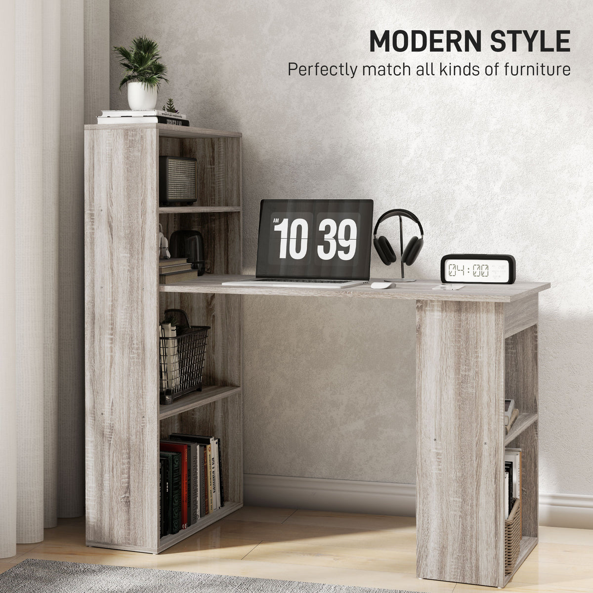 Modern Computer Desk with Storage Shelves, 47" Writing Table Workstation with Bookshelf for Home Office – view 10