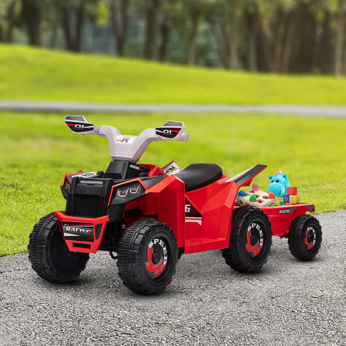 6V Electric Toy Car with Back Trailer, Forward Backward, Wear-Resistant Wheels for Ages 18-36 Months, Red – view 10