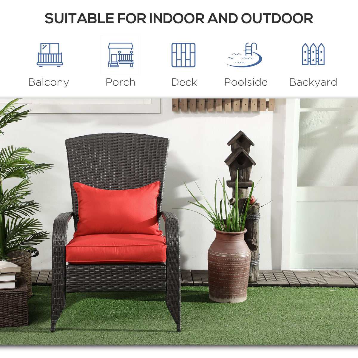 Patio Wicker Adirondack Chair, Outdoor Rattan Muskoka Chair with Cushions for Patio, Garden, Backyard, Cream
