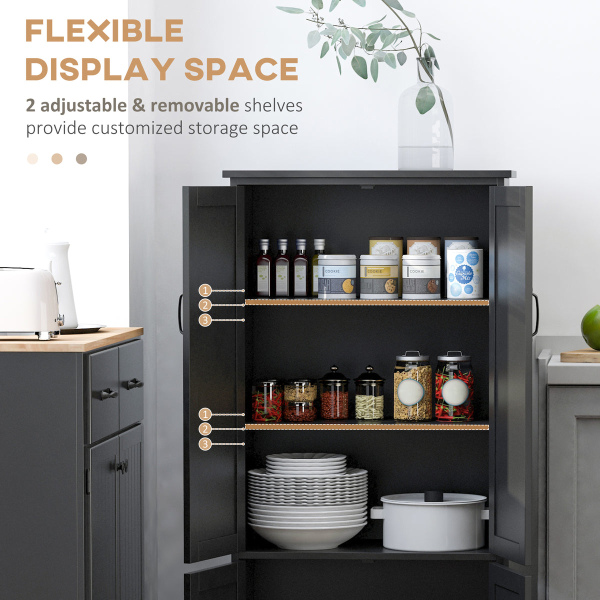 48" 4-Door Storage Cabinet Multi-Storey Large Space Pantry with Adjustable Shelves Black – view 5