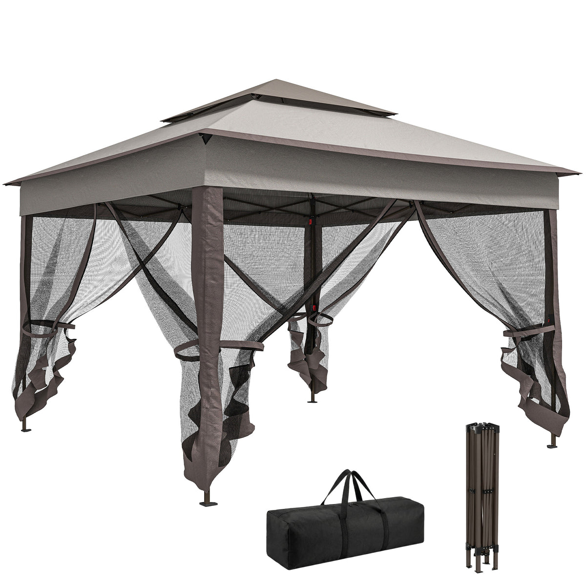 11' x 11' Pop Up Canopy 2-Tier Soft Top Shelter Event Tent w/ Netting Carry Bag for Patio Backyard Garden – view 8