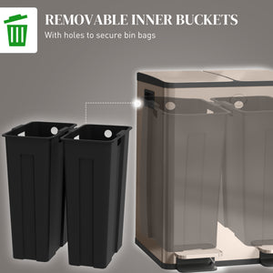 Garbage Bin, Soft-Close Trash Can with Foot Pedal, 2x5 Gal (2x20 L) Garbage Can with Removable Inner Buckets, Gold