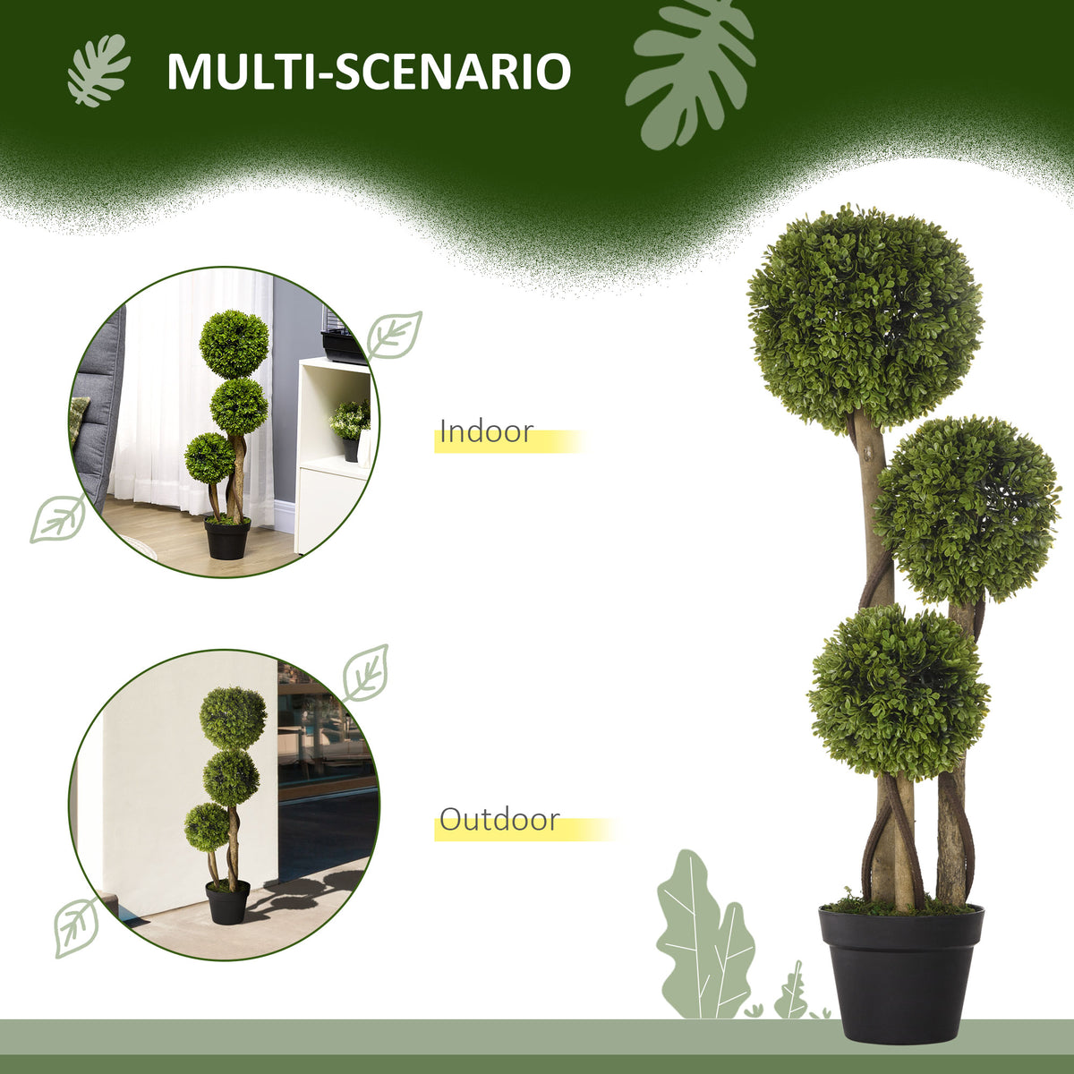 35 Inch Potted Fake Plant, Artificial Boxwood Topiary Tree, Triple Ball Tree for Indoor and Outdoor, Green