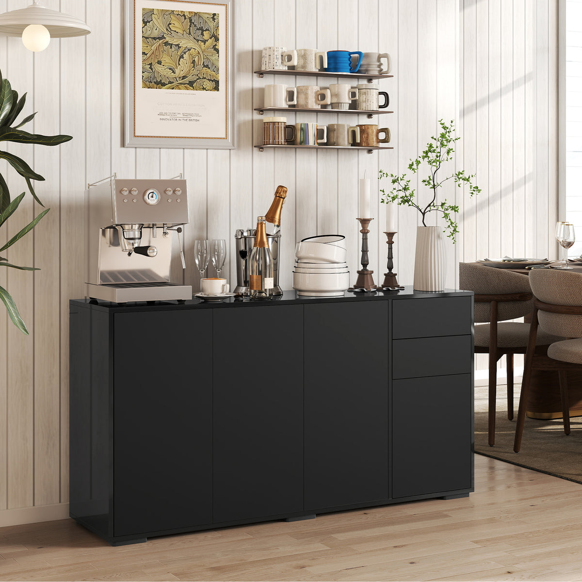 Kitchen Sideboard Storage Cabinet, Modern Coffee Bar with Push-Open Design and 2 Drawers for Living Room – view 17