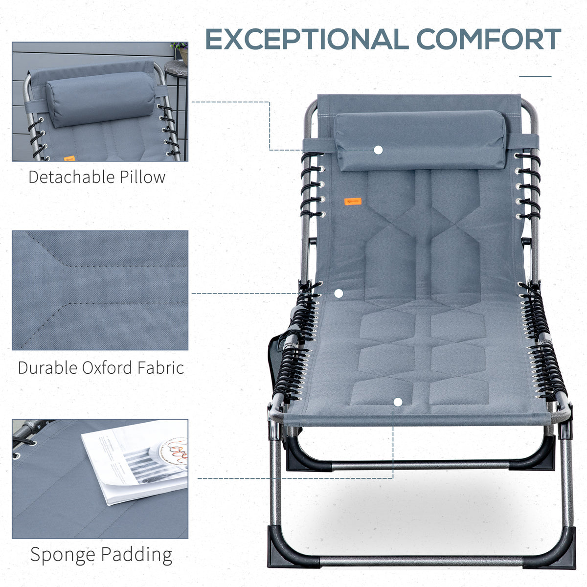 Outdoor Lounge Chair, Folding Chaise Lounge, Patio Padded Tanning Chair with 5-position Adjustable – view 11