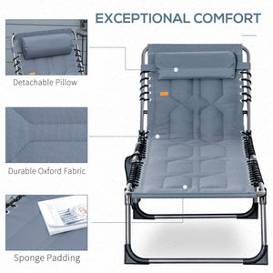 Outdoor Lounge Chair, Folding Chaise Lounge, Patio Padded Tanning Chair with 5-position Adjustable – view 11