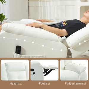 8-Point Vibration Massage Recliner Chair, PU Leather Manual Reclining Sofa, Swivel Nursery Rocking Chair with Remote Control, Side Pockets, for Living Room, Cream White