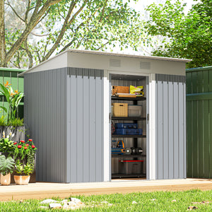 6' x 4' Outdoor Storage Shed, Metal Garden Tool Storage House Organizer with Lockable Sliding Doors and – view 49