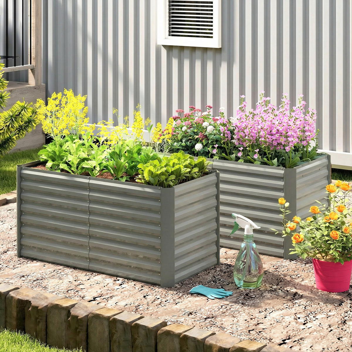 Set of 2 Galvanized Metal Planters for Outdoor Plants, 4' x 2' x 2' Raised Garden Bed, Dark Grey – view 21