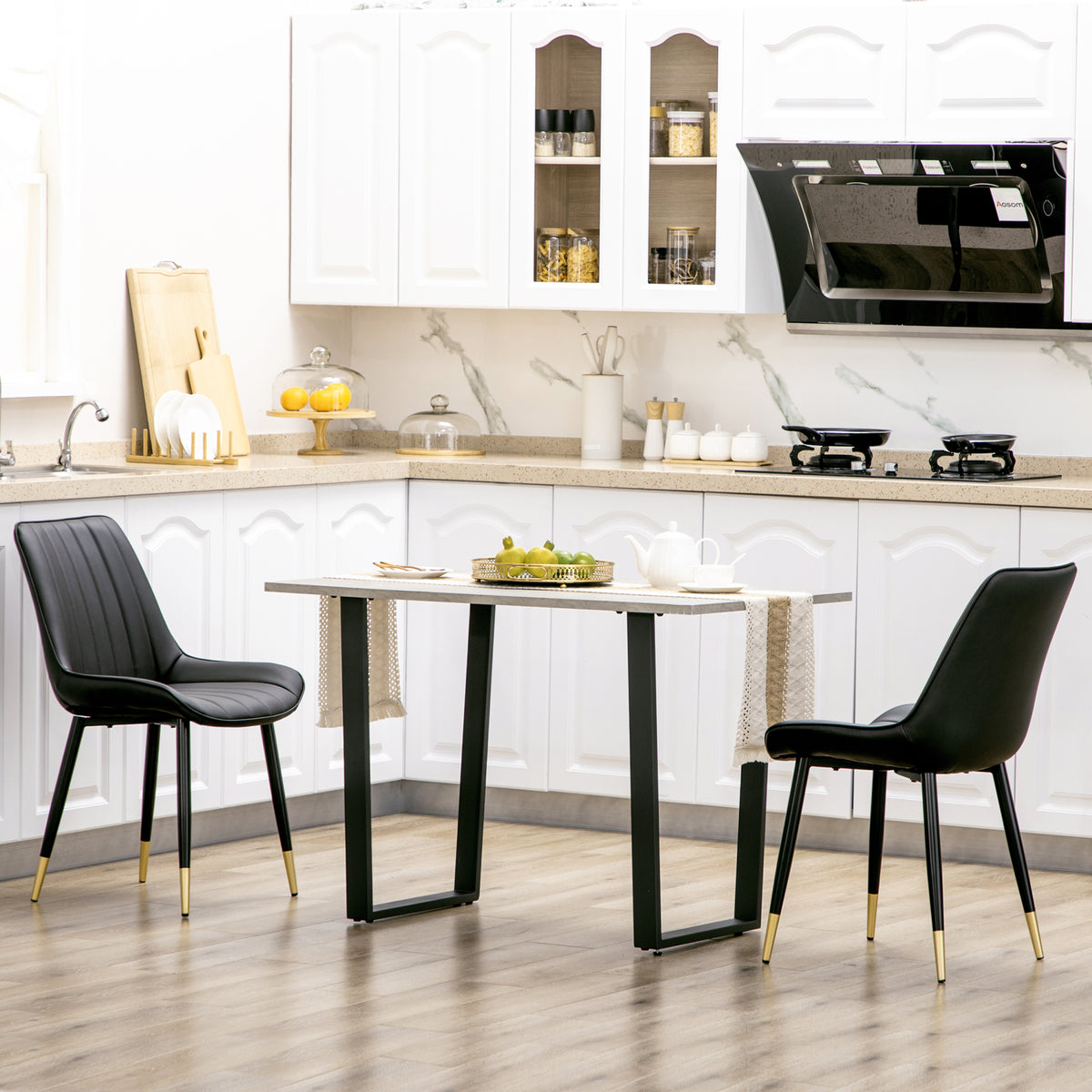 Dining Chairs Set of 2, Modern Kitchen Chair with PU Leather Upholstery and Steel Legs for Living Room – view 7