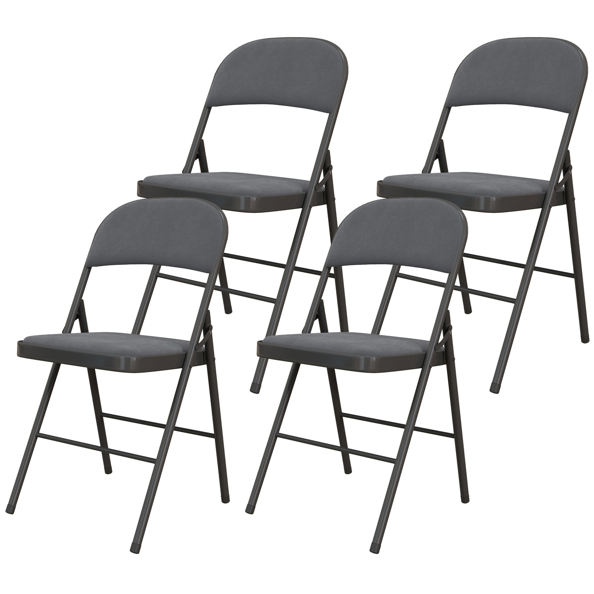 4 Pack Folding Chairs with Padded Seats, Velvet Portable Party Chairs with Steel Frame, Beige – view 8