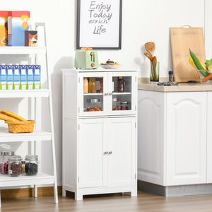 Bathroom Floor Storage Cabinet with Tempered Glass Doors and Adjustable Shelf, Kitchen Cupboard, Free Standing Organizer for Living Room Entryway, White
