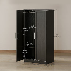 Wardrobe Cabinet with 2 Doors and Hanging Rod, Modern Armoire Wardrobe Closet for Bedroom, Black Wood Effect – view 2