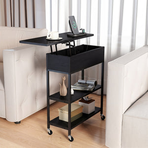 Lift Top End Table with Charging Station and Universal Wheels-Black view 2