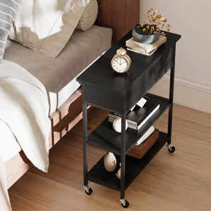 Lift Top End Table with Charging Station and Universal Wheels-Black view 3