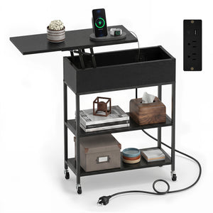 Lift Top End Table with Charging Station and Universal Wheels-Black view 4