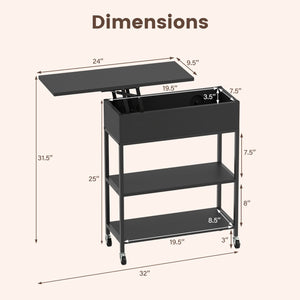 Lift Top End Table with Charging Station and Universal Wheels-Black view 5